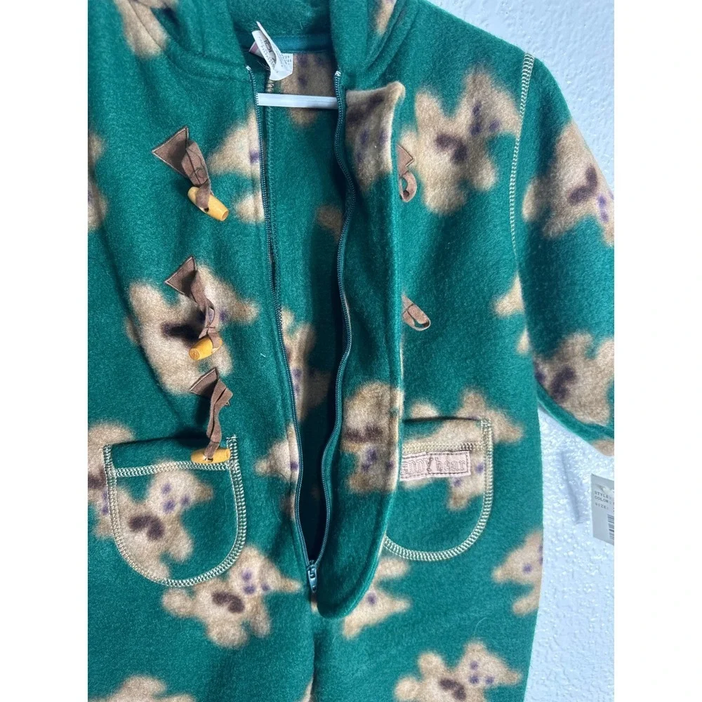 NWT Vintage Teddy Bear Fleece Hooded Bunting Snowsuit Green 24 Months New